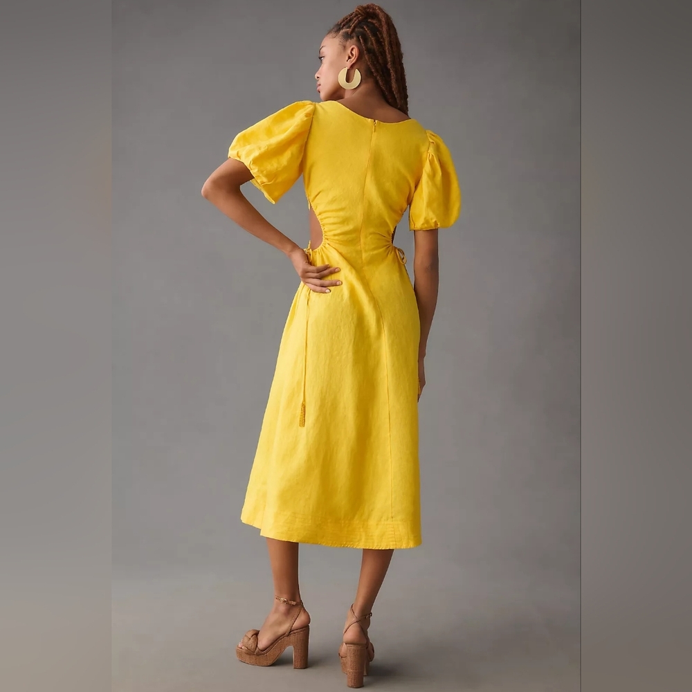 NWT FARM RIO | $220 Yellow Cutout Midi Dress - Picture 2 of 7